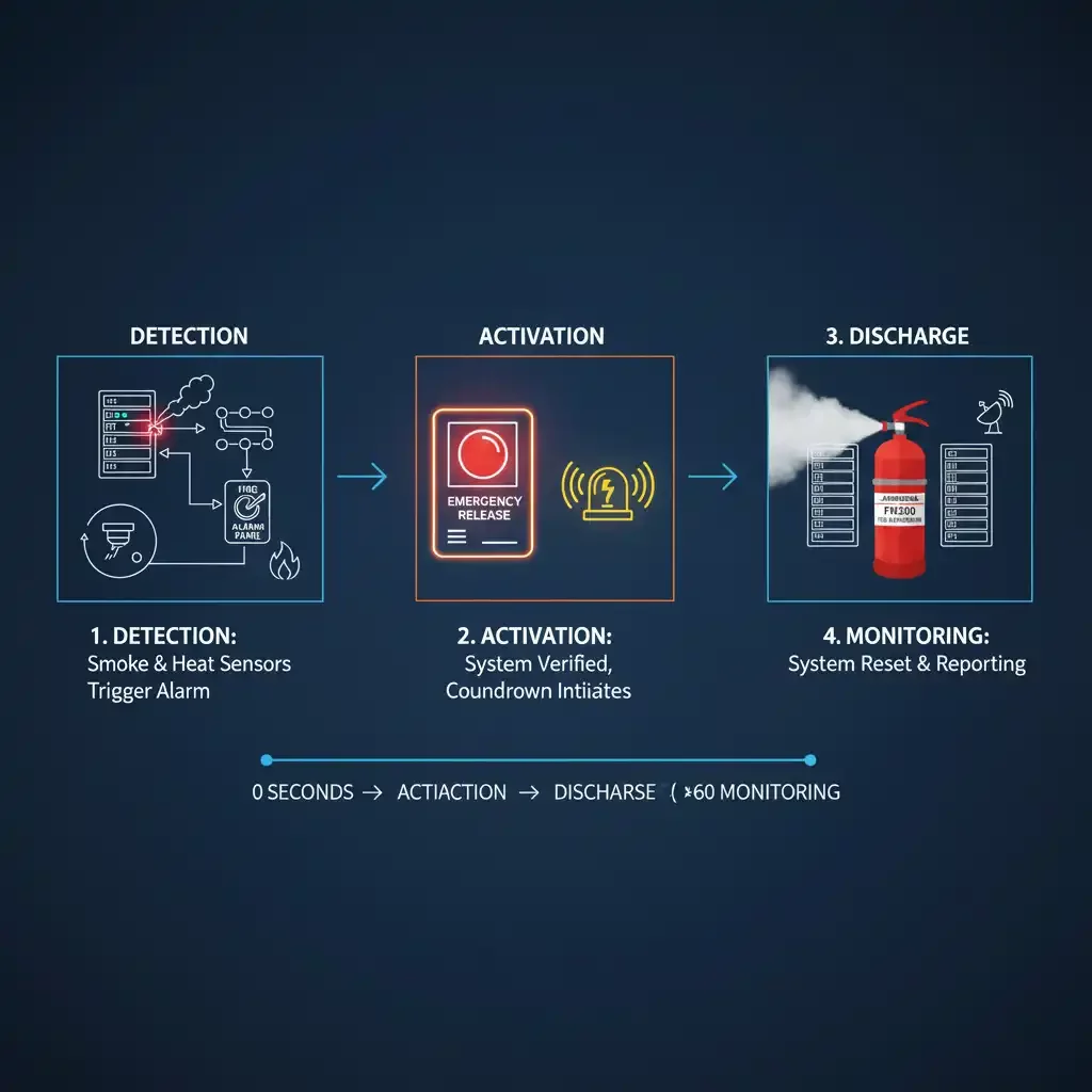 Diagram proses kerja fire suppression system.
