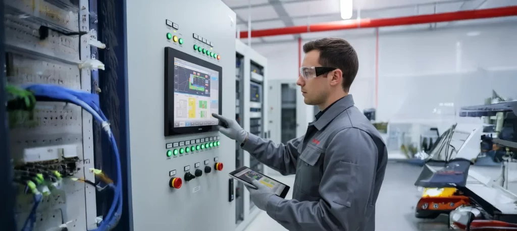 Panel fire alarm system addressable yang menunjukkan deteksi kebakaran secara real-time