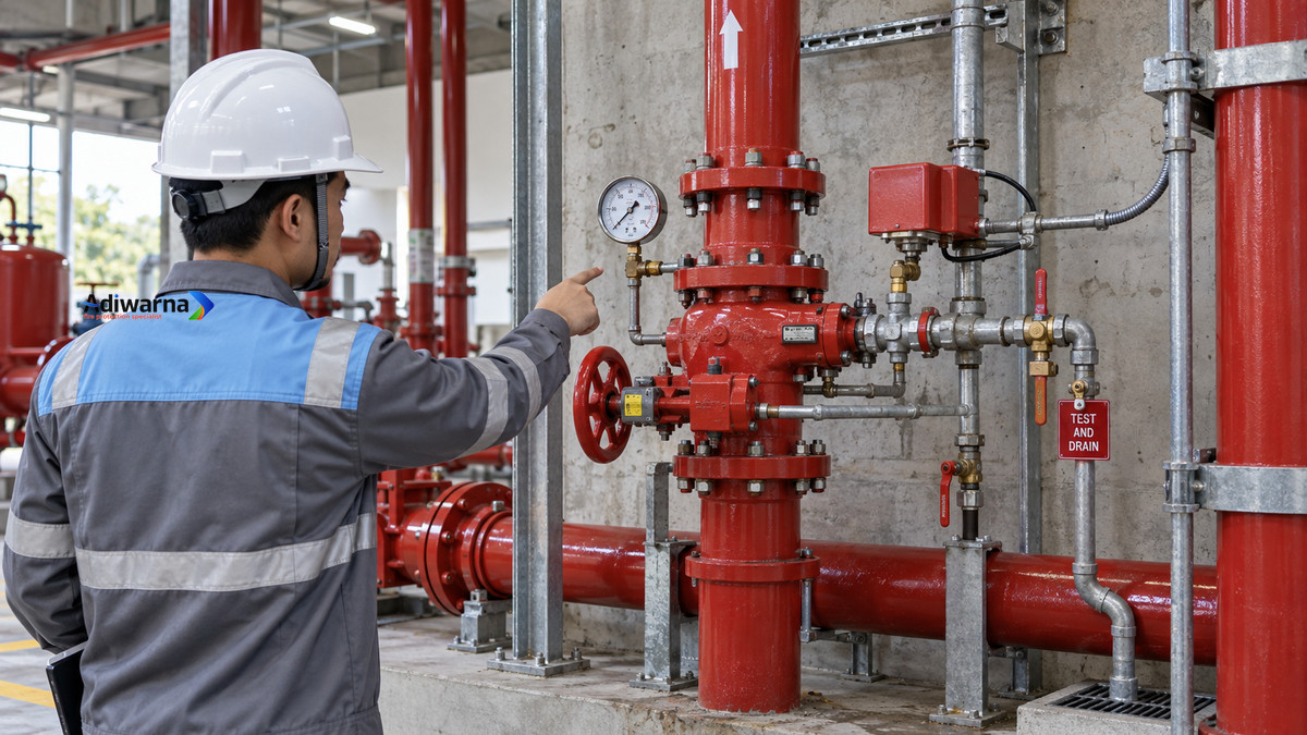 Sprinkler Zone Sprinkler Zone: pemeriksaan valve, waterflow switch, test and drain