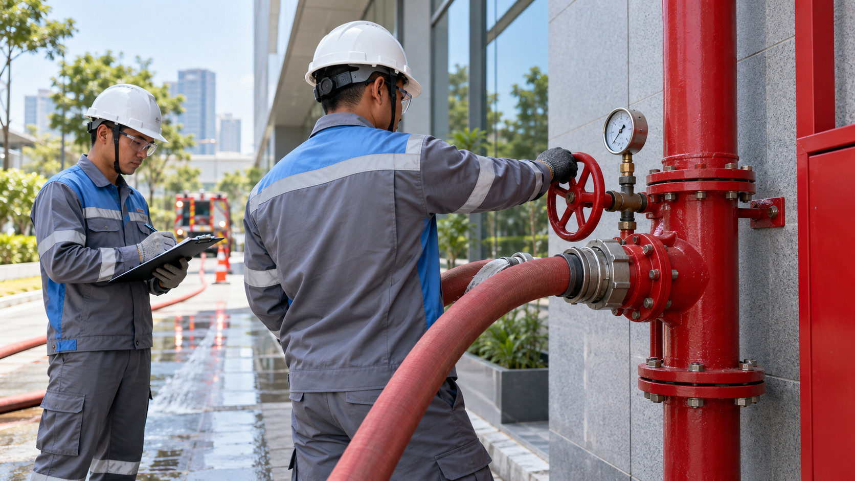FDC Test FDC Test: acceptance flow test dengan hose, pressure gauge, dan dokumentasi
