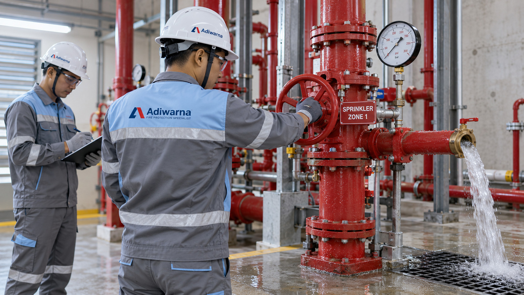 Sprinkler Zone Sprinkler Zone: verifikasi waterflow dan test drain saat commissioning