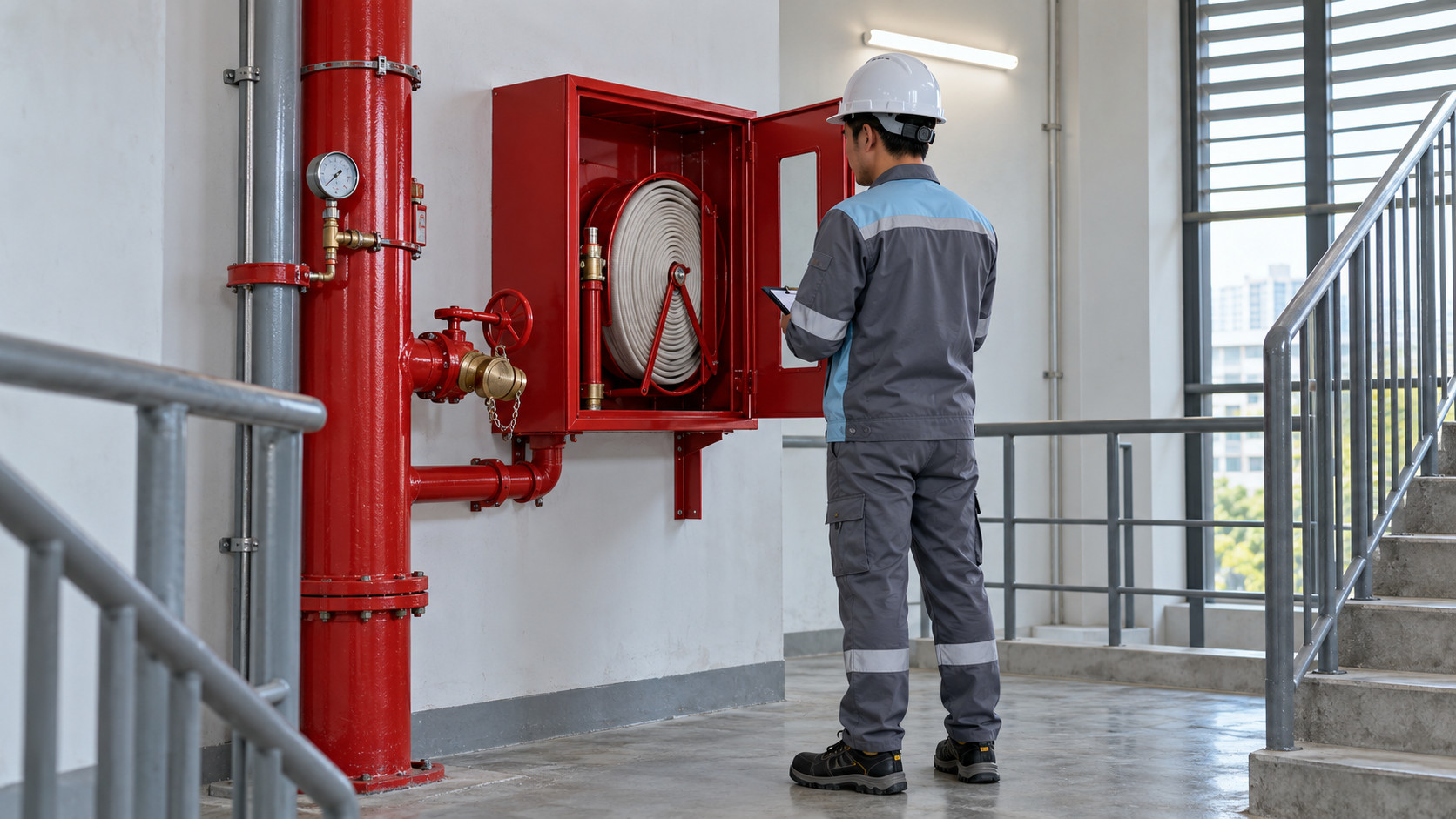 Standpipe Class: teknisi meninjau sistem Class I dan Class III